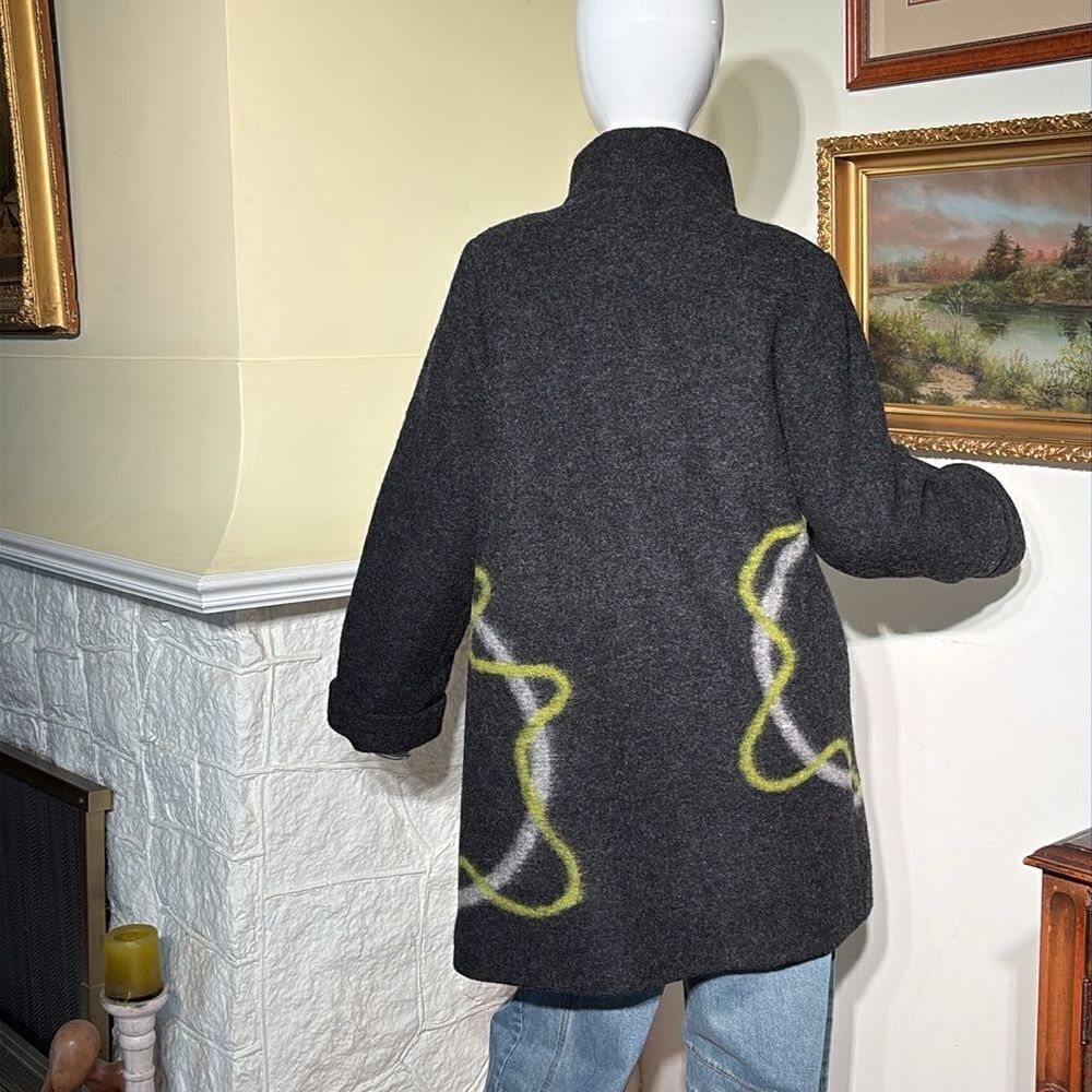 Aino Finland Dark Grey & Lime Green Wool Car Length Coat - Picture 7 of 15